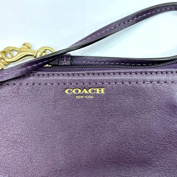 Coach Legacy Purple Soft Leather Wristlet Wallet Gold Designer Pendant Womens - Picture 3 of 10